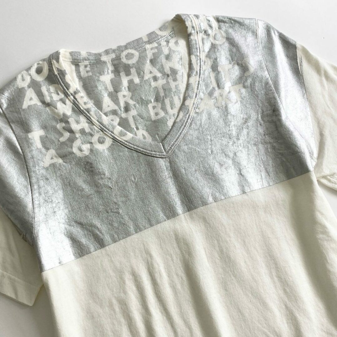 Maison Martin Margiela(マルタンマルジェラ)の51b25 Maison Margiela メゾンマルジェラ 英字プリント Tシャツ XS ホワイト シルバー カットソー TEE アルバニア製 メンズのトップス(Tシャツ/カットソー(半袖/袖なし))の商品写真