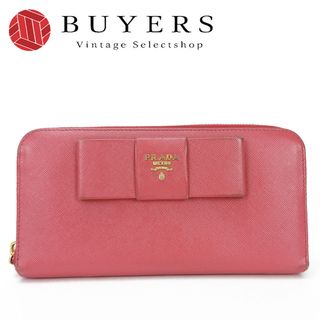 プラダ(PRADA)の【中古】 プラダ 長財布 サフィアーノ ピンク PEONIA ゴールド金具 ラウンドファスナー リボン レディース 女性 PRADA(財布)