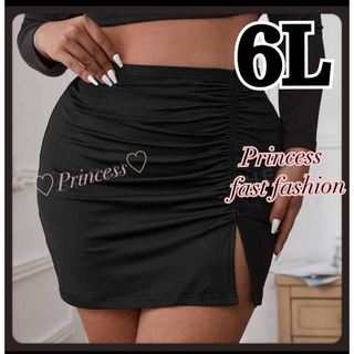 【6L／ブラック】シャーリングギャザー＊ストレッチ＊ミニスカート＊大きいサイズ(ミニスカート)