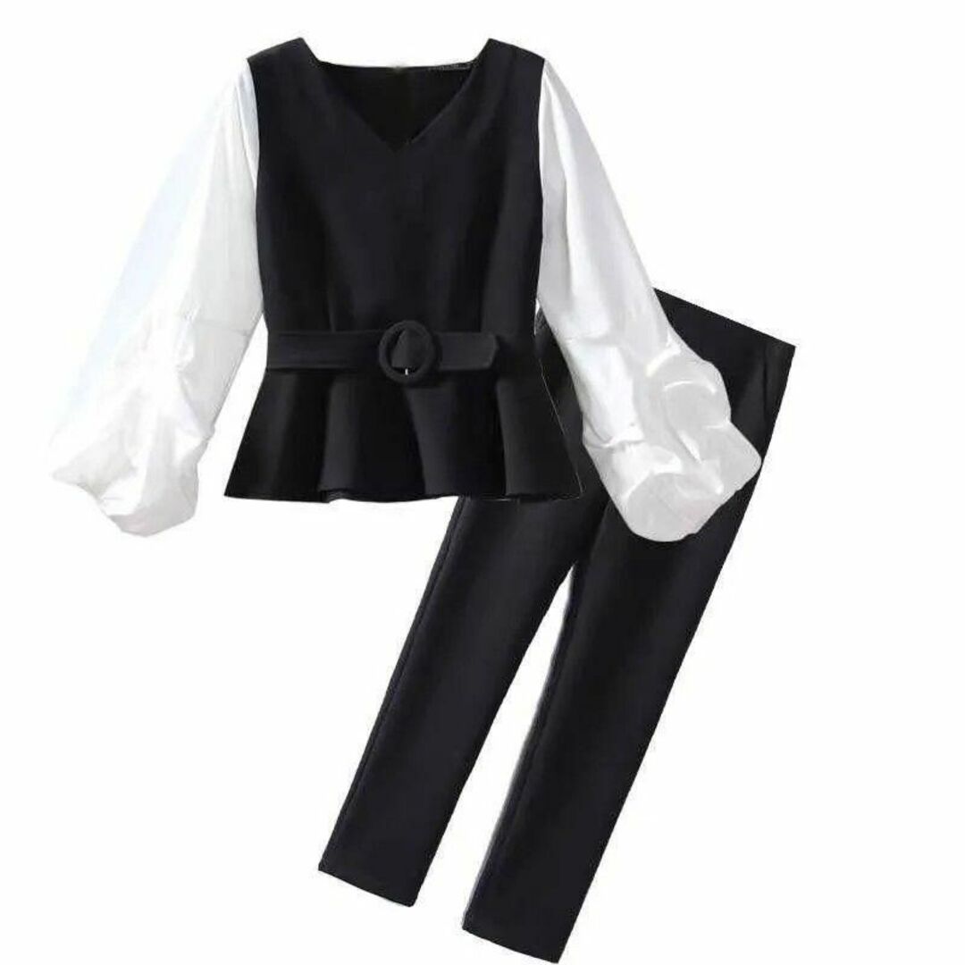 XL　パンツ セットアップ バルーン ペプラム フォーマル オフィス カジュアル レディースのフォーマル/ドレス(スーツ)の商品写真