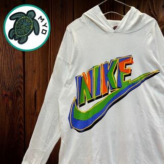 ナイキ(NIKE)のNIKE ナイキ 銀タグ 90s ロンT Tシャツ フード付き 両面 柄 ロゴ(パーカー)