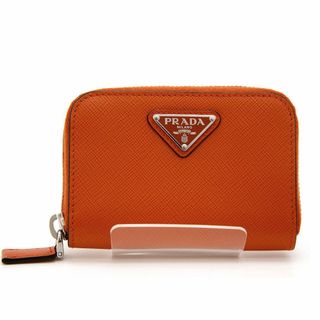 プラダ(PRADA)の美品 プラダ 小銭入れ コインケース サフィアーノ トライアングル 2MM003 QHH F0S73 オレンジ PRADA イタリア製 ミニ財布 レザー 牛革(コインケース)