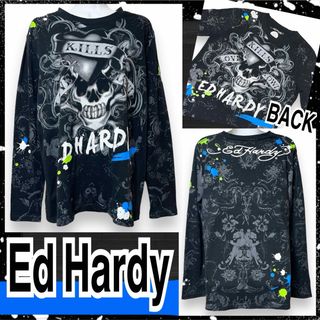 エドハーディー(Ed Hardy)の【Ed Hardy】ペイント&タトゥー風スカルプリントロンT(Tシャツ/カットソー(七分/長袖))