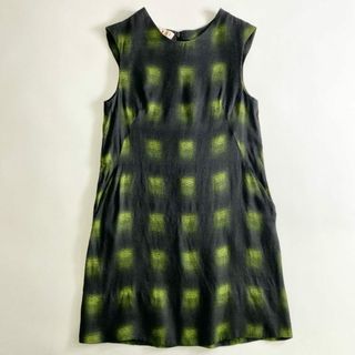 マルニ(Marni)の22b25 MARNI マルニ イタリア製 ノースリーブワンピース ドレス チェック柄  40 グリーン シルク レディース MADE IN ITALY(ひざ丈ワンピース)