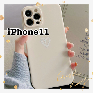 【iPhone11】iPhoneケース ホワイト ハート 手書き シンプル 白(iPhoneケース)