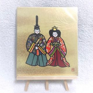 【切り絵】ひな祭り 金色に輝くお雛様とお内裏様 色紙 ハンドメイド 和紙(アート/写真)