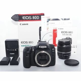 キヤノン(Canon)の美品 Canon EOS 80D 18-55mm バッテリー２個・取説・元箱付(デジタル一眼)