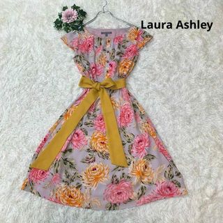 ローラアシュレイ(LAURA ASHLEY)の946.ローラアシュレイS ワンピース 花柄 リボン ウエストマーク 手洗い可(ロングワンピース/マキシワンピース)