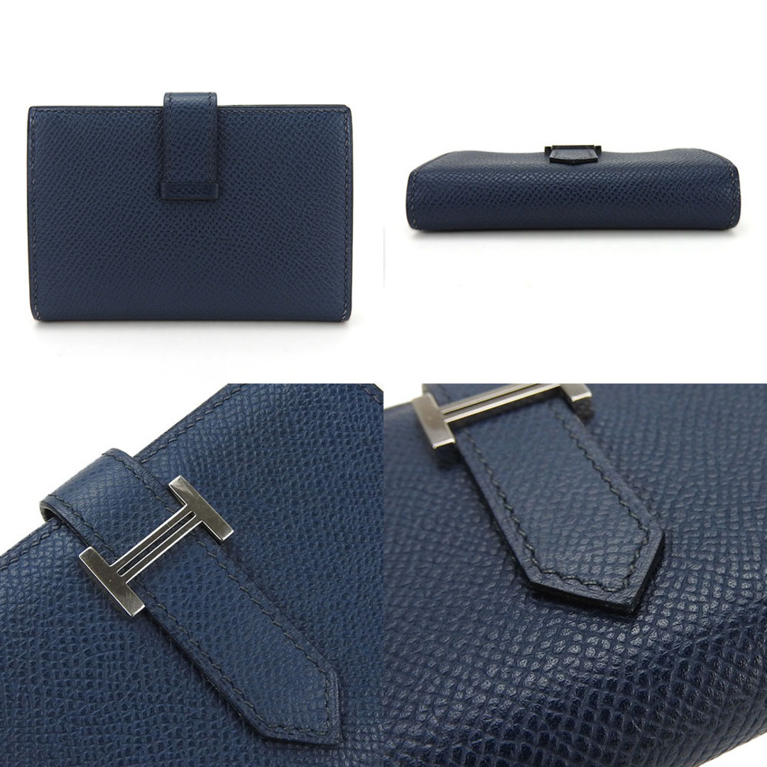 Hermes(エルメス)の【中古】 エルメス 二つ折り財布 ベアンミニ ヴォーエプソン ネイビー ブルードプリュス シルバー金具 コンパクトウォレット □L刻印 HERMES レディースのファッション小物(財布)の商品写真