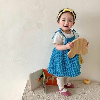 【写真あり】　９０　ブルー　ワンピース　ポップコーン　子ども服　春服　キッズ(ワンピース)