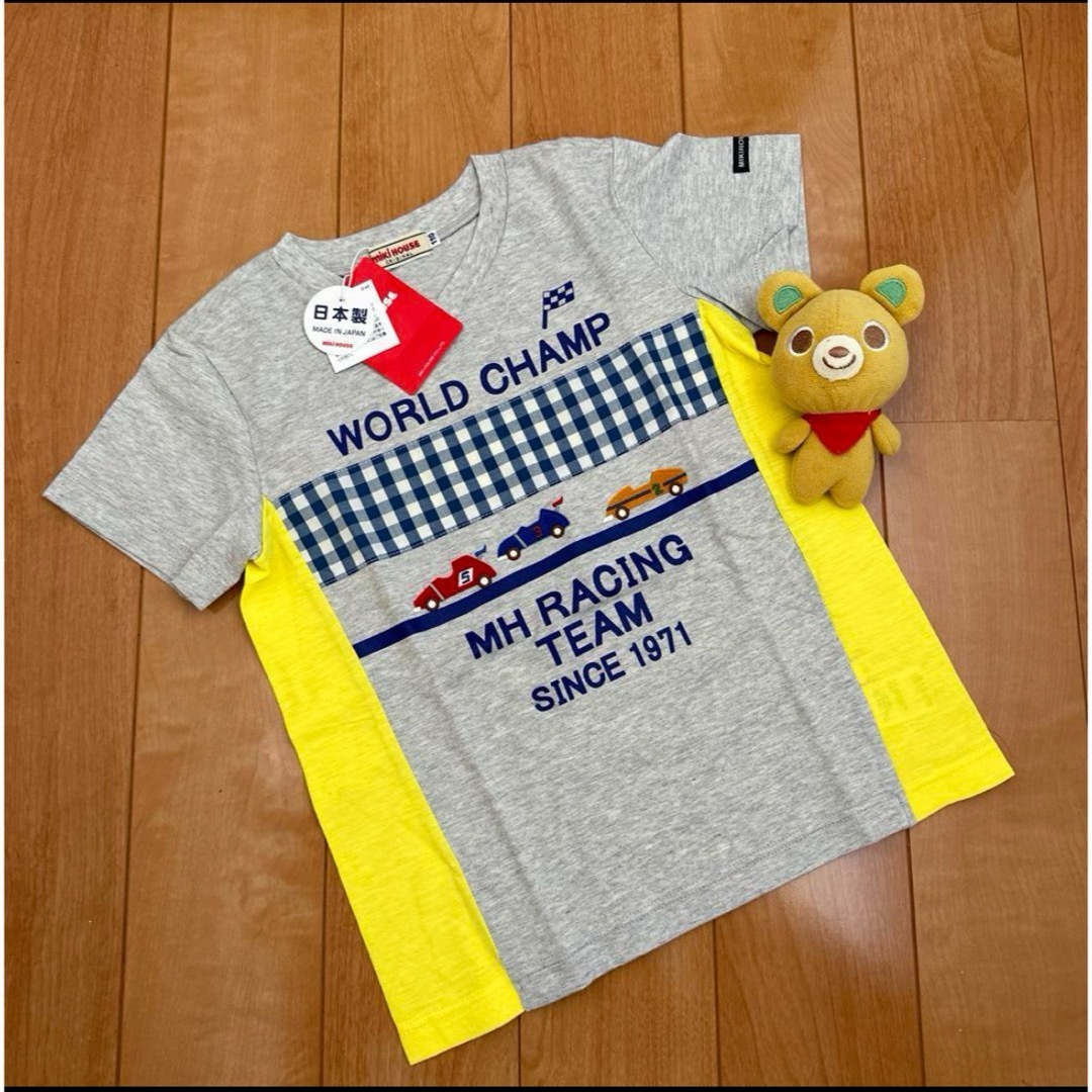 mikihouse(ミキハウス)の★ミキハウス★レーシングカー★半袖Tシャツ★110★グレー×黄色★日本製★新品★ キッズ/ベビー/マタニティのキッズ服男の子用(90cm~)(Tシャツ/カットソー)の商品写真