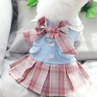 【新品】可愛い♡制服チェックワンピース　犬服　ハーネス　ドッグウェア　S M L(犬)