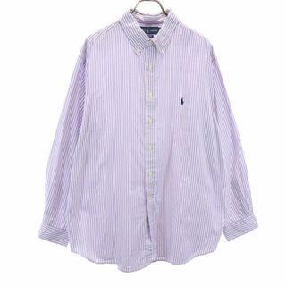 ラルフローレン(Ralph Lauren)のラルフローレン ストライプ柄 長袖 ボタンダウンシャツ 18 34/35 パープル RALPH LAUREN ビッグサイズ メンズ 古着 【240225】(シャツ)