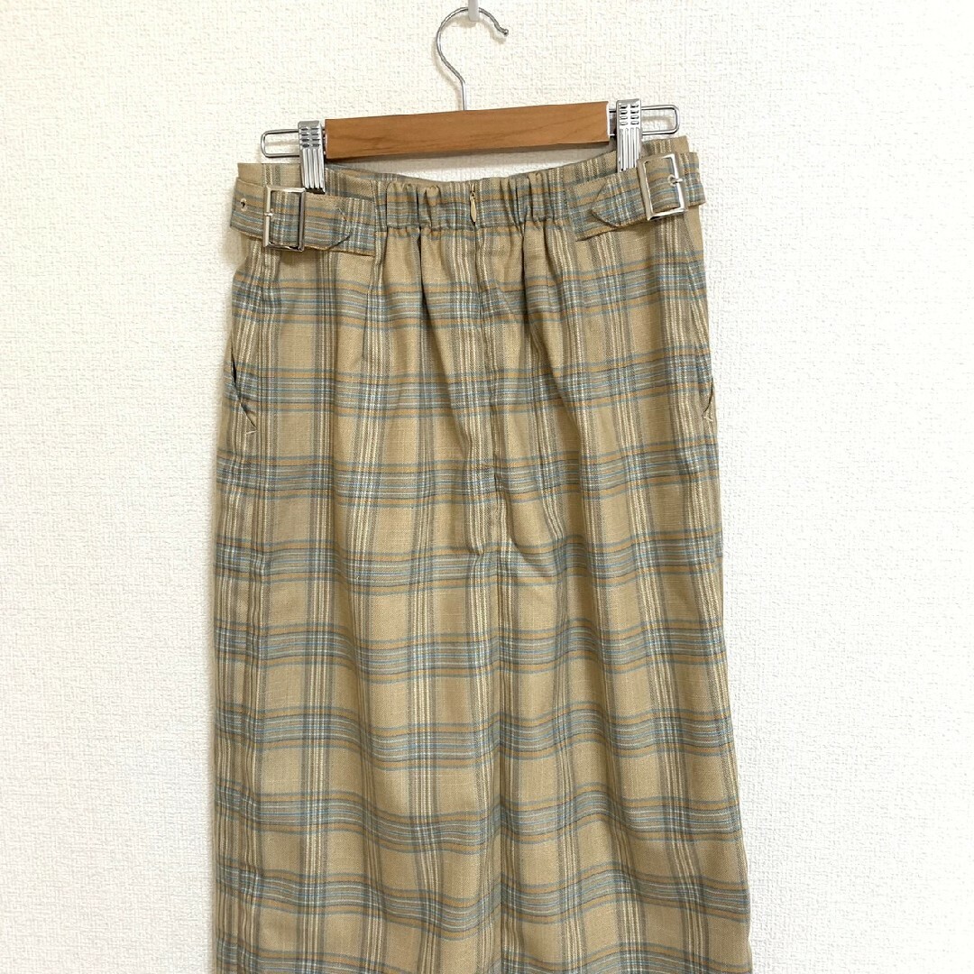Doux archives(ドゥアルシーヴ)のドゥアルシーヴ　タイトスカート　S　ベージュ　ブルー　チェック　きれいめ　ポリ レディースのスカート(ロングスカート)の商品写真