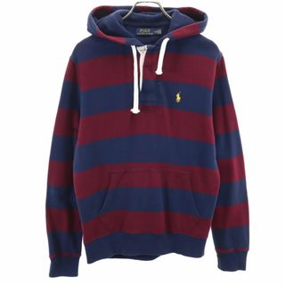 ポロラルフローレン(POLO RALPH LAUREN)のポロラルフローレン ボーダー柄 長袖 ラガーシャツ スウェットパーカー S ボルドー×ネイビー POLO RALPH LAUREN メンズ 古着 【240225】(パーカー)