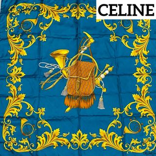 セリーヌ(celine)の★CELINE★ スカーフ 大判 バッグ ホルン シルク ブルー(バンダナ/スカーフ)