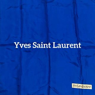 イヴサンローラン(Yves Saint Laurent)の★Yves Saint Laurent★ ミニスカーフ 無地 シルク ブルー(バンダナ/スカーフ)