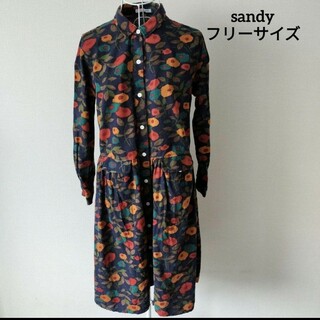 SANDY - 【送料無料】sandy レトロ フラワー 柄 ネイビー ワンピース チュニック