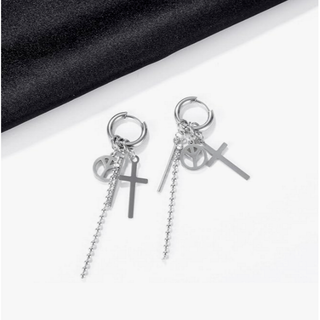 【RN110】ピアス　アクセサリー　イヤリング　メンズ　シルバー　クロス(ピアス)