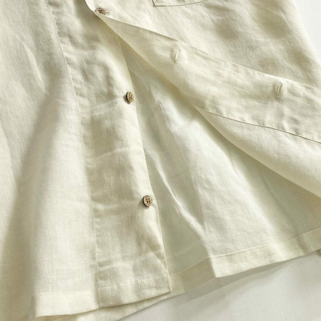 22b25-4 Papas パパス 日本製 リネン 半袖シャツ L ベージュ LINEN SHIRT ショートスリーブ ワンポイントロゴ オープンカラー 開襟 MADE IN JAPAN メンズのトップス(シャツ)の商品写真