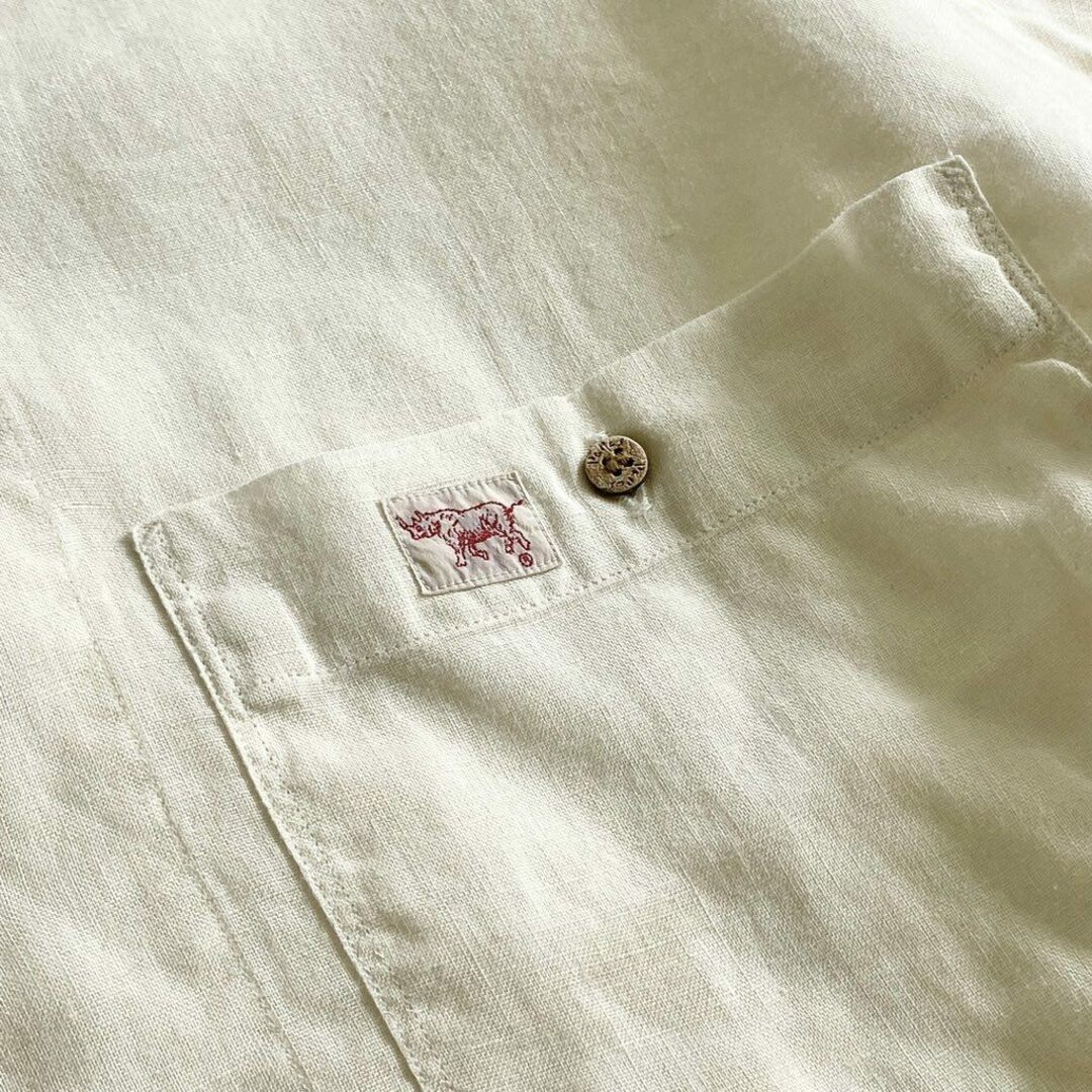 22b25-4 Papas パパス 日本製 リネン 半袖シャツ L ベージュ LINEN SHIRT ショートスリーブ ワンポイントロゴ オープンカラー 開襟 MADE IN JAPAN メンズのトップス(シャツ)の商品写真