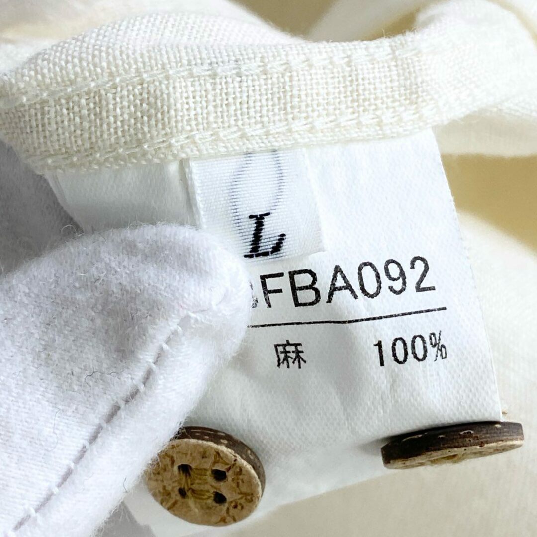 22b25-4 Papas パパス 日本製 リネン 半袖シャツ L ベージュ LINEN SHIRT ショートスリーブ ワンポイントロゴ オープンカラー 開襟 MADE IN JAPAN メンズのトップス(シャツ)の商品写真