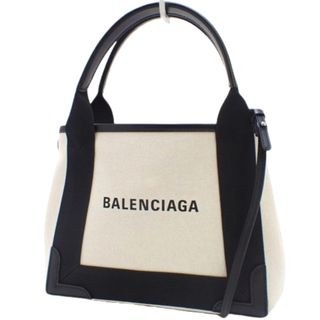 バレンシアガ(Balenciaga)のBALENCIAGA(バレンシアガ) ネイビー カバ XS トートバッグ 2way ミ二 ショルダー 肩掛け 斜め掛け カーフ キャンバス オフホワイトアイボリー ブラック黒 シルバー金具 390346 レディース 40601111634【中古】【アラモード】(トートバッグ)