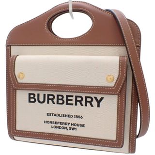 バーバリー(BURBERRY)のBURBERRY(バーバリー) ミニ ポケットバッグ ハンドバッグ ツートン 2way ショルダー 肩掛け 斜め掛け キャンバス レザー オフホワイトアイボリー ブラウン茶 ゴールド金具 80317461 レディース 40802083782【中古】【アラモード】(ハンドバッグ)