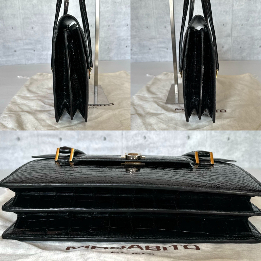 美品】MORABITO BLACK クロコダイル ゴールド金具 ハンドバッグ 美品】MORABITO BLACK クロコダイル ゴールド金具 ハンドバッグ