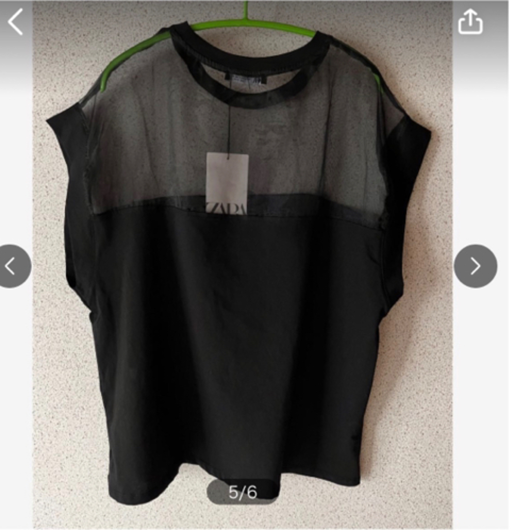 ZARA(ザラ)の《新品・未使用・タグ付き》ZARA オーガンザ素材コントラストＴシャツ　M　 レディースのトップス(Tシャツ(半袖/袖なし))の商品写真