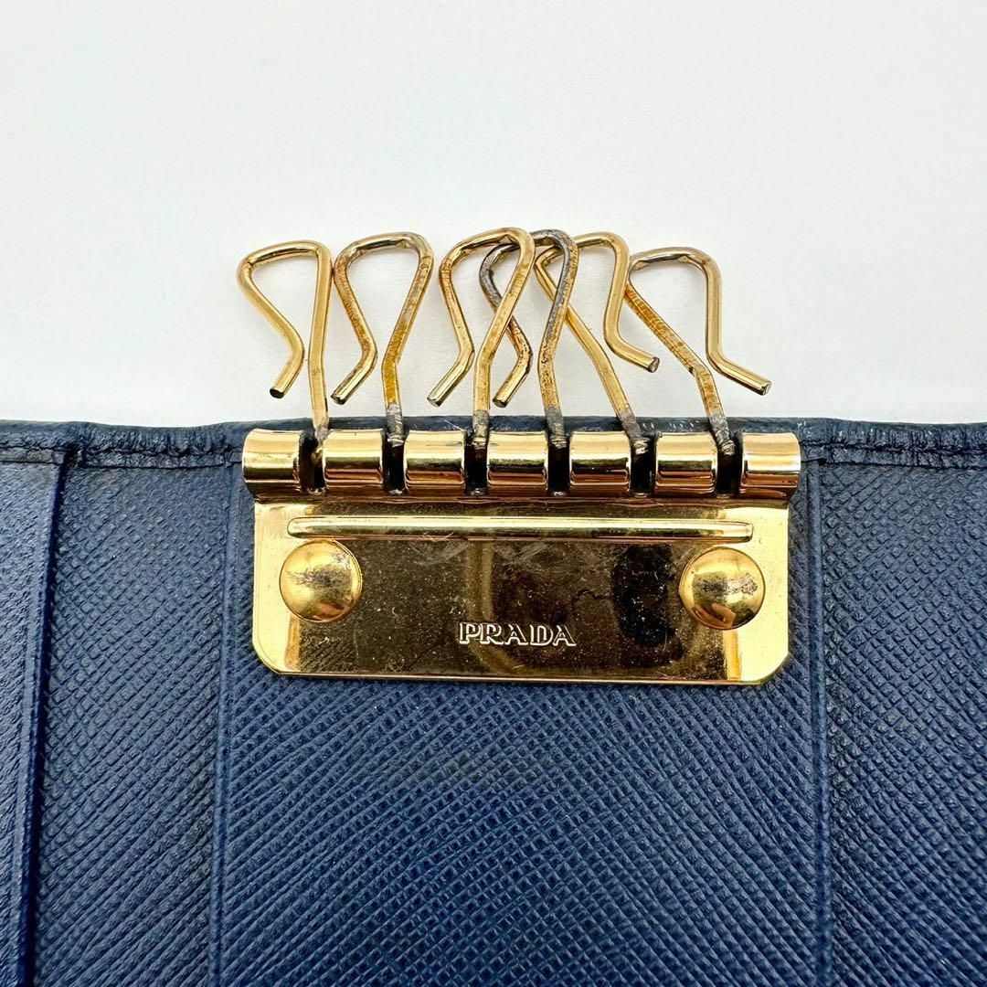 PRADA - 【人気】プラダ 6連キーケース ブルー サフィアーノ ゴールド PRADA - 【人気】プラダ 6連キーケース ブルー サフィアーノ ゴールド