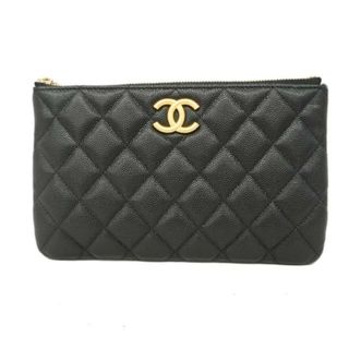 シャネル(CHANEL)の★SALE 【4fd3947】シャネル ポーチ/マトラッセ/キャビアスキン/ブラック/ゴールド金具 【中古】 レディース(ポーチ)