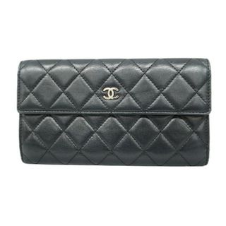 シャネル(CHANEL)の【4fd4125】シャネル 長財布/マトラッセ/ラムスキン/ブラック/シルバー金具 【中古】 レディース(財布)