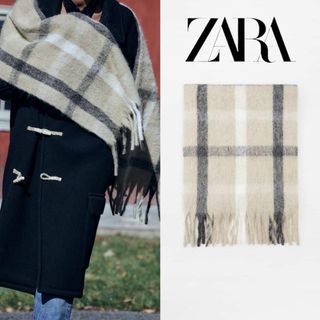 ZARA - ZARA フリンジ付きチェック柄スカーフ ショール マフラー