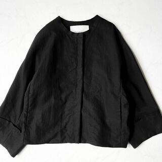 ロンハーマン(Ron Herman)の極美品✨ デパリエ リネンショートジャケット カットオフ ゆったり 黒 日本製(ノーカラージャケット)