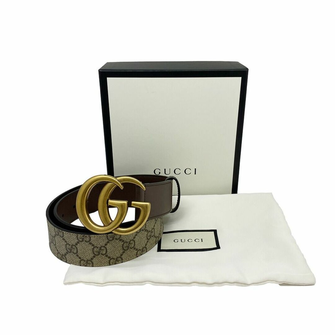 Gucci(グッチ)のGUCCI　グッチ GGベルト　GGスプリーム　ダブルG　ベージュ/ブラウン 400593 ＃75 美品 革ベルト　メンズ　レディース メンズのファッション小物(ベルト)の商品写真