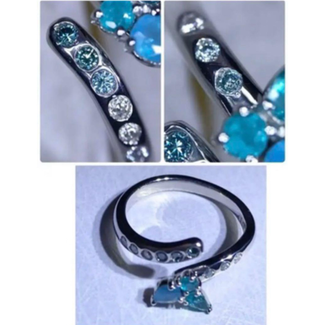 パライバトルマリン  と　アイスブルーダイヤ　のプラチナリング レディースのアクセサリー(リング(指輪))の商品写真