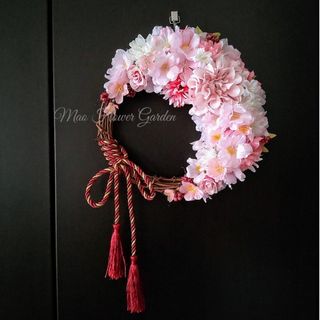 桜とダリアとお花のリース  フラワーリース  桜  リース  ハンドメイド(リース)