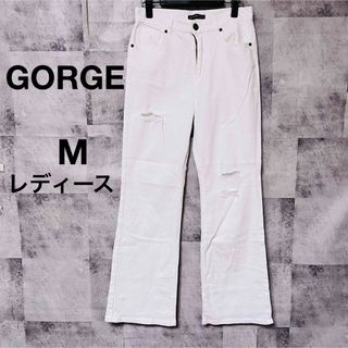 ゴージ(GORGE)のゴージデニムパンツ　ホワイトデニム　ダメージ　M  フレア(デニム/ジーンズ)