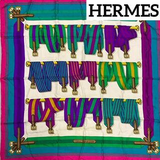 エルメス(Hermes)の★HERMES★ スカーフ 大判 カレ ベルト シルク ピンク ブルー パープル(バンダナ/スカーフ)