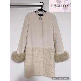 JUSGLITTY - ❤︎大人気ジャスグリッティー　ツイード切替　ノーカラーコート　ビジュー付