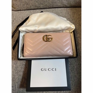 グッチ(Gucci)のGUCCI  ウォレット  長財布  GGマーモント  キルティング  ピンク(財布)