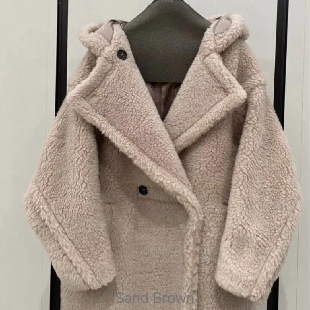 ウール ベア コート サンドブラウン フード  レディースのジャケット/アウター(ロングコート)の商品写真