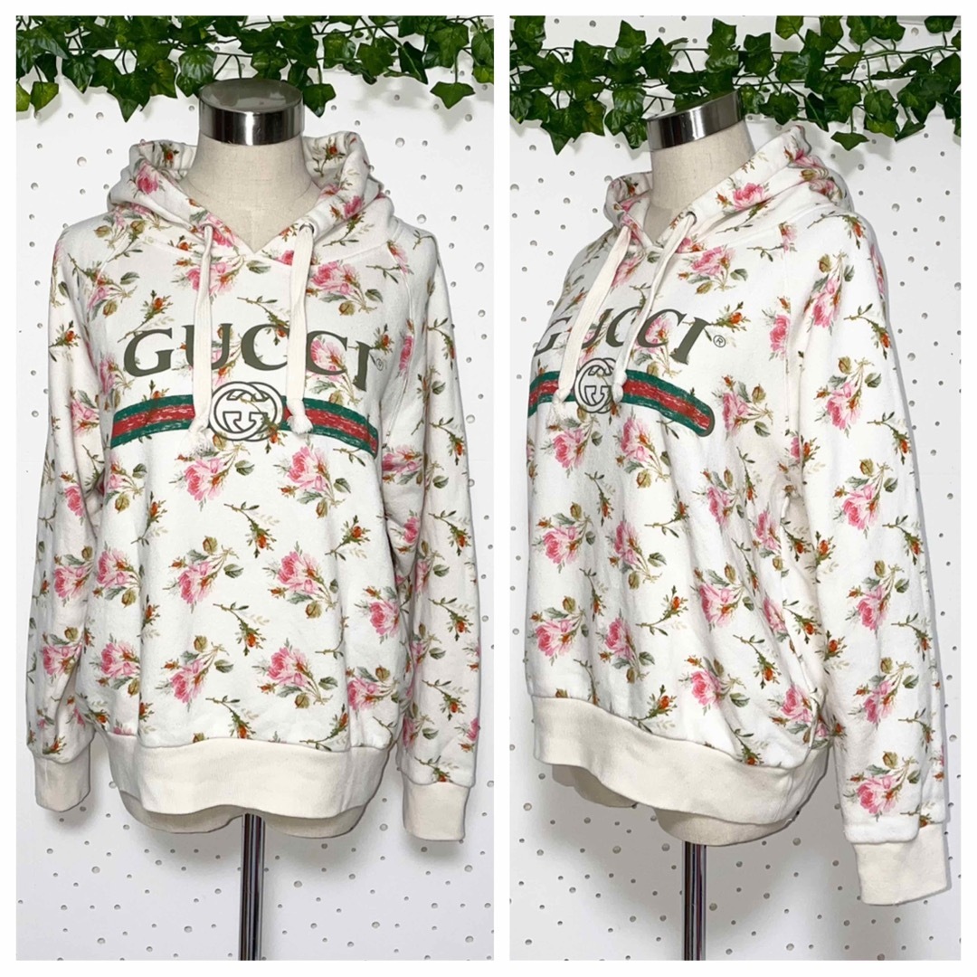 Gucci(グッチ)の本物 グッチ 近年モデル 花柄 ローズ 長袖 パーカー フード付 スウェット レディースのトップス(パーカー)の商品写真