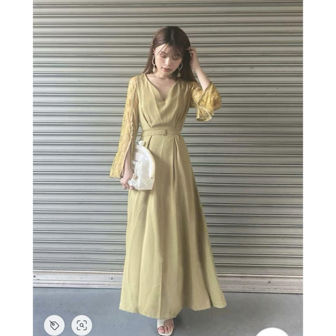 Ameri VINTAGE - LACE SLEEVE REFINED DRESS マスタードの通販 Ameri VINTAGE - LACE SLEEVE REFINED DRESS マスタードの通販