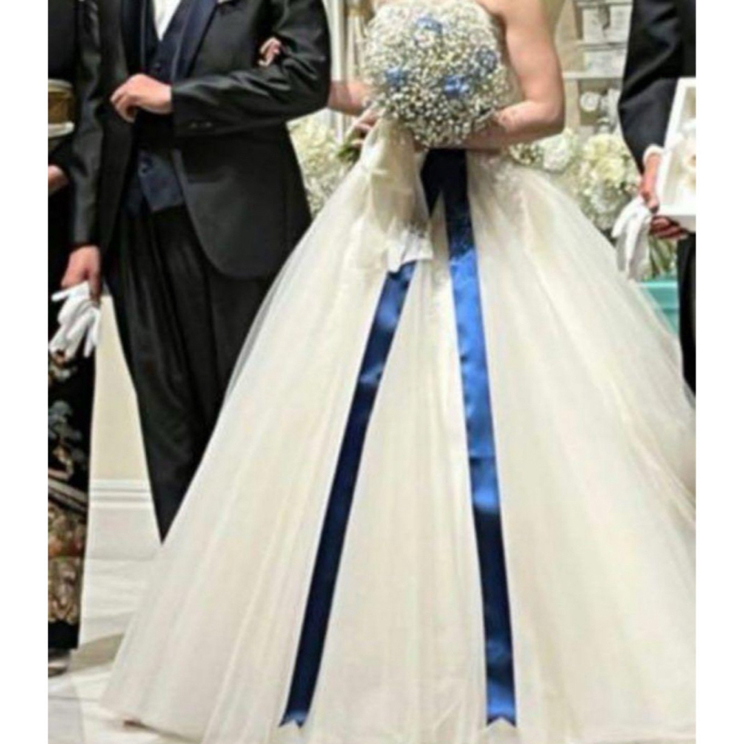 ドレス サッシュリボン サテンリボン 蝶ネクタイ ネイビー 紺色 ブルー レディースのフォーマル/ドレス(ウェディングドレス)の商品写真