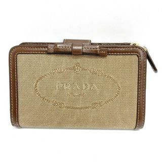 プラダ(PRADA)の★PRADA プラダ LOGO JACQUARD ロゴジャガード 二つ折り財布  キャンバス レザー ベージュ ブラウン L字ファスナー(財布)