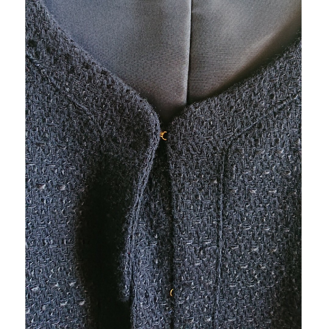 SNIDEL(スナイデル)の新品 スナイデル 紺 ネイビー 袖フリル ツイードジャケット レディースのジャケット/アウター(ノーカラージャケット)の商品写真