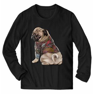 パグ 犬 いぬ タトゥー 刺青 長袖 Tシャツ ロンＴ メンズ(Tシャツ/カットソー(七分/長袖))