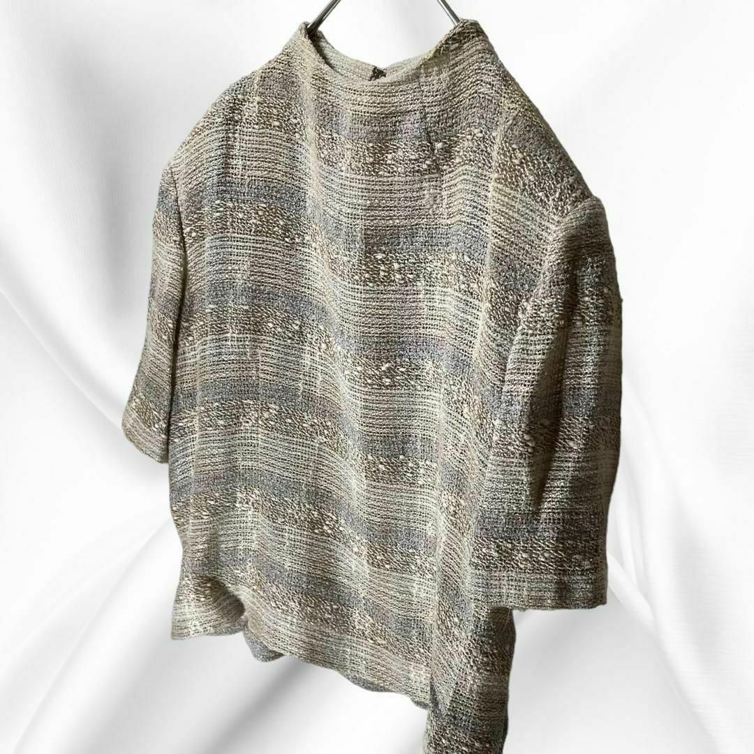 RUBAN ROUGE レトロ　総柄　半袖　サマーニット　古着　LL レディースのトップス(ニット/セーター)の商品写真
